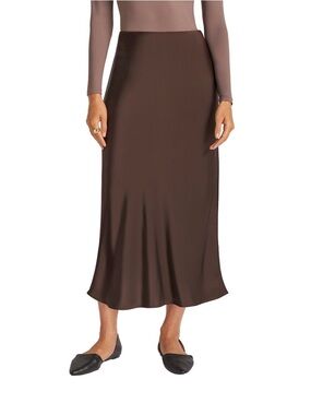 Matty M Brown Satin Midi Slip Skirt